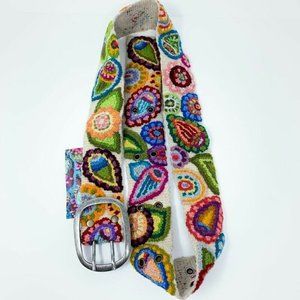 JENNY KRAUSS Womens Waist Belt Multicolor Paisley Buckle Embroidered Wool New